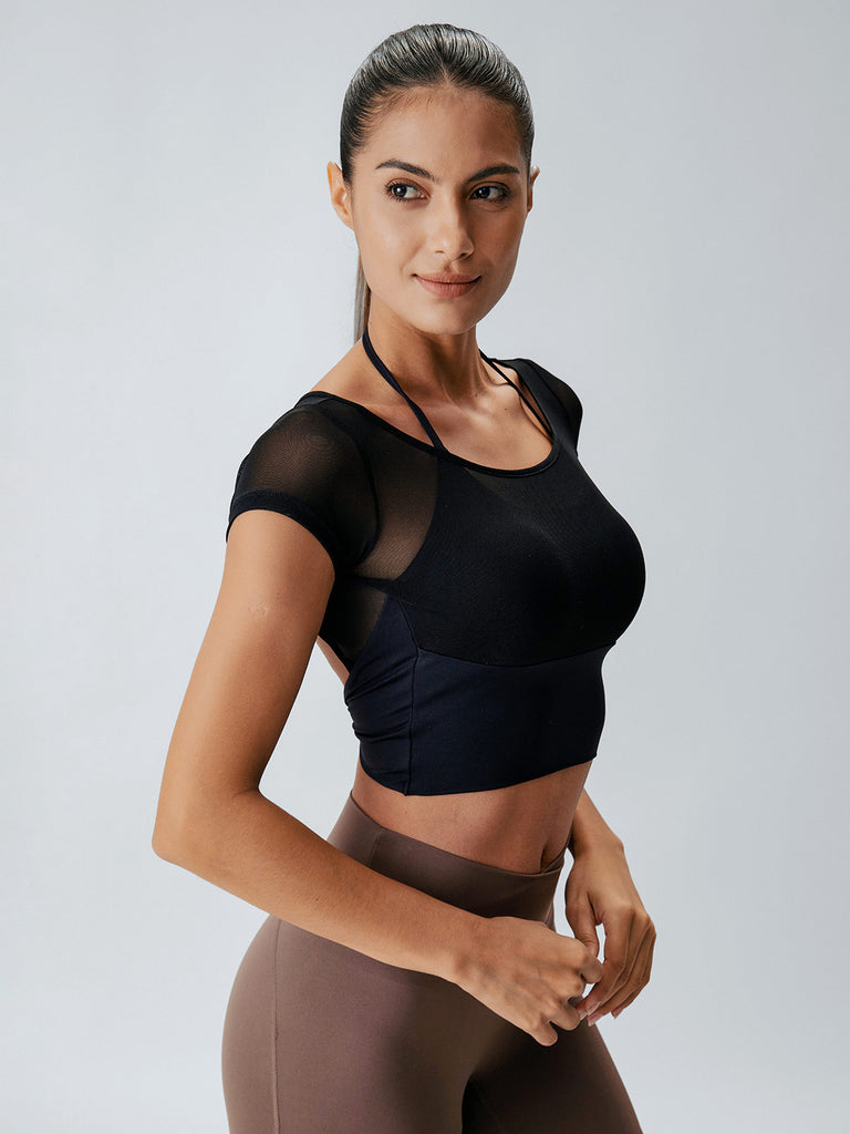 Women'S Knitted Nylon Yoga Short Sleeve Tops Sustainable Yoga Tops - BERLOOK