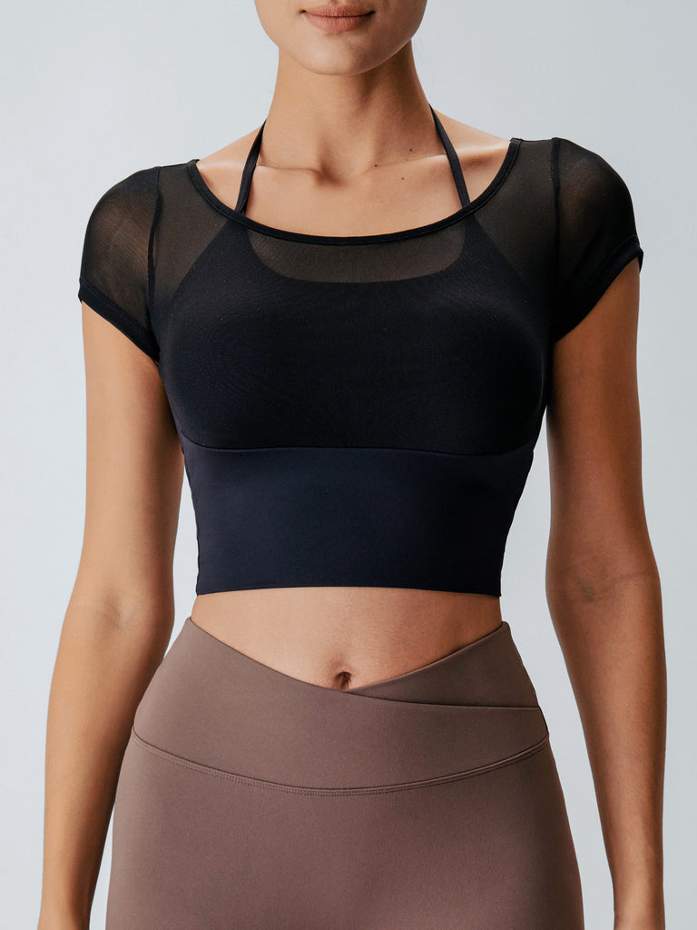 Women'S Knitted Nylon Yoga Short Sleeve Tops Sustainable Yoga Tops - BERLOOK