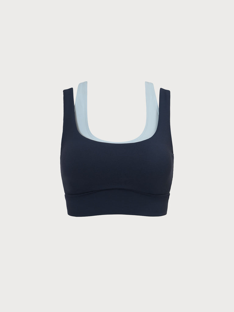 Women'S Knitted Nylon Yoga Tank Top Navy Sustainable Yoga Tops - BERLOOK