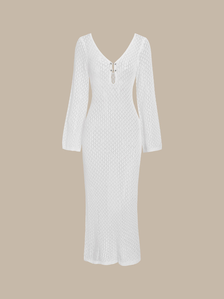 Women'S Knitted Polyester Cover-ups White Sustainable Cover-ups - BERLOOK