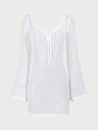 Women'S Knitted Polyester Crochet Mesh Skirt Blouse White Sustainable Cover-ups - BERLOOK