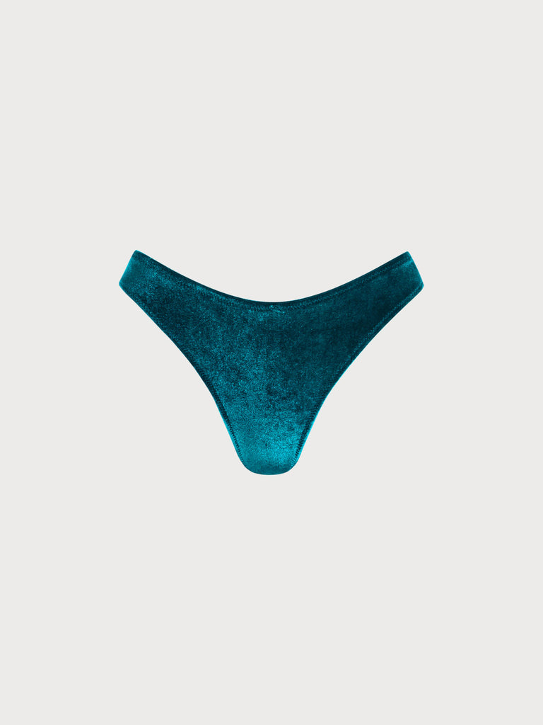 Women'S Polyester Velvet Bikini Bottoms Malachite Green Sustainable Bikinis - BERLOOK