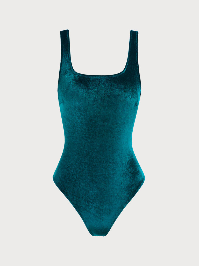 Women'S Polyester Velvet One-Piece Swimsuit Malachite Green Sustainable One-Pieces - BERLOOK