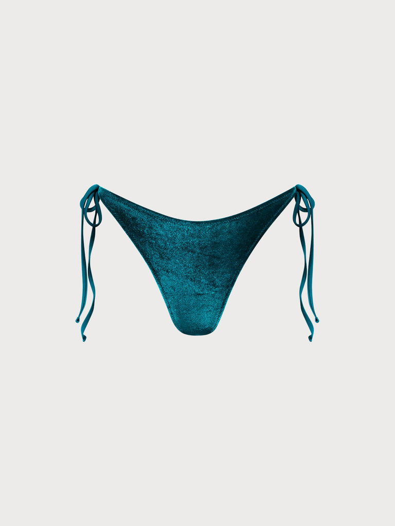 Women'S Polyester Velvet Tied Bikini Bottoms Malachite Green Sustainable Bikinis - BERLOOK
