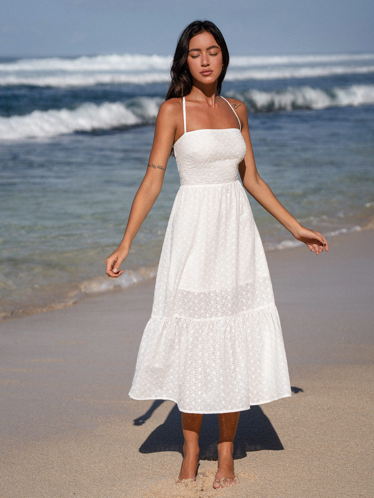 Cotton Backless Halter Beach Dress & Reviews - White - Sustainable Beach Dress | BERLOOK Cotton Backless Halter Beach Dress & Reviews - White - Sustainable Beach Dress | BERLOOK