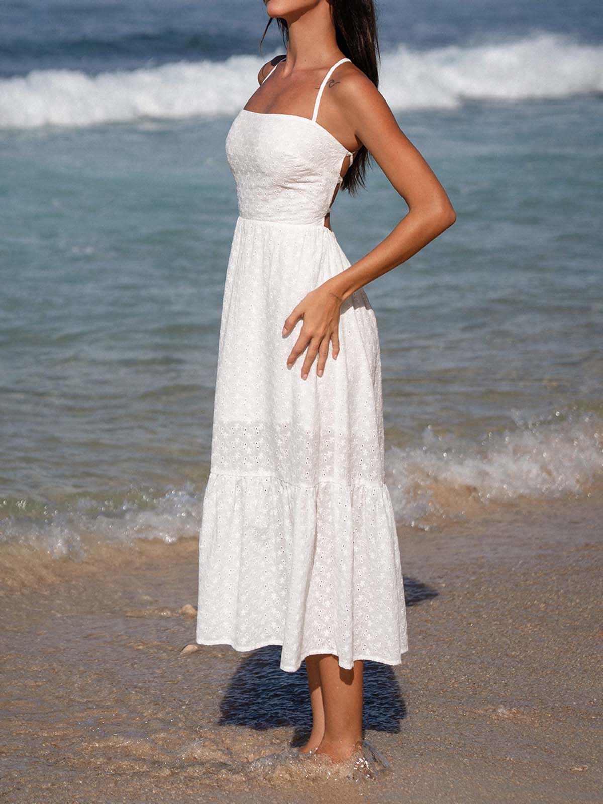 Cotton Backless Halter Beach Dress