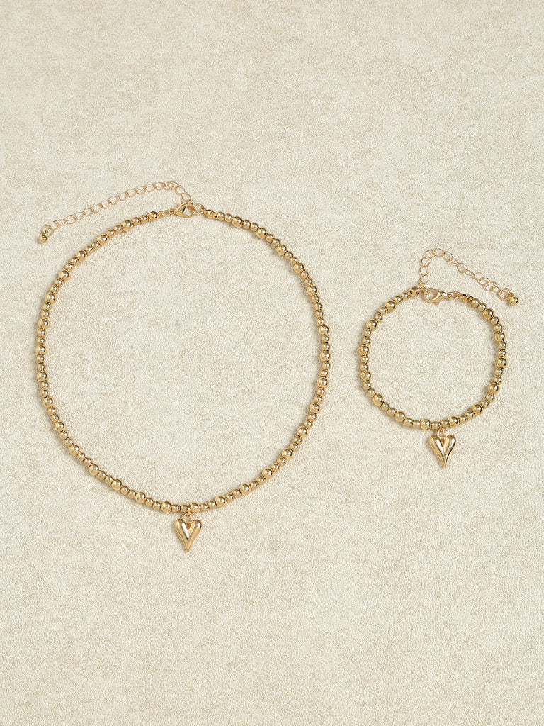 Women's Alloy Heart Necklace Bracelet Two-Piece Set Gold Sustainable Necklaces - BERLOOK