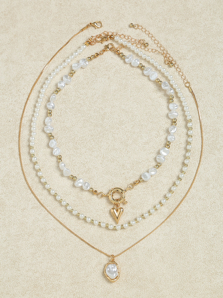Women's Alloy Pearl Necklace Gold Sustainable Necklaces - BERLOOK