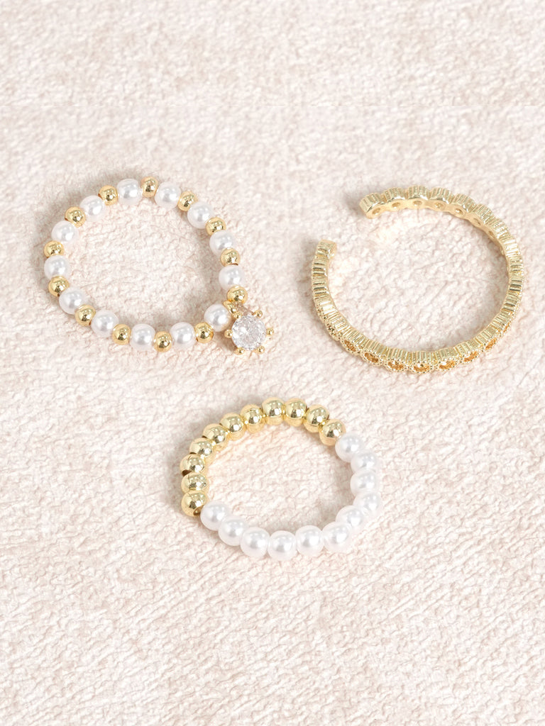 Women's Alloy Pearl Ring Gold Sustainable Rings - BERLOOK