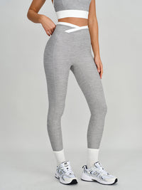 Women's Color-Block Knit Nylon Leggings Light Grey Sustainable Yoga Bottoms - BERLOOK