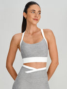 Women's Color-Block Knitted Nylon Yoga Sports Bra Light Grey Sustainable Yoga Tops - BERLOOK