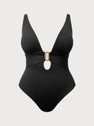 Women's Knit Nylon Plus-Size One-Piece Swimsuit Black Sustainable Plus Size One-Pieces - BERLOOK