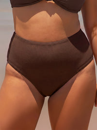 Women's Knit Nylon Plus Size Bikini Bottom Dark Coffee Sustainable Plus Size Bikinis - BERLOOK