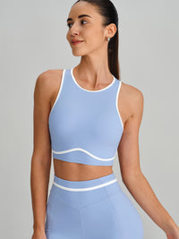 Women's Knit Nylon Sports Vest Light Blue Sustainable Yoga Tops - BERLOOK