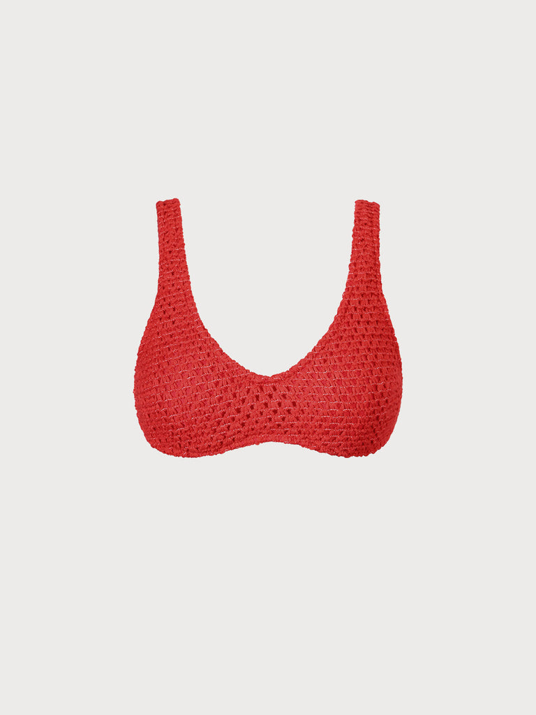 Women's Knitted Acrylic Bikini Top Red Sustainable Bikinis - BERLOOK