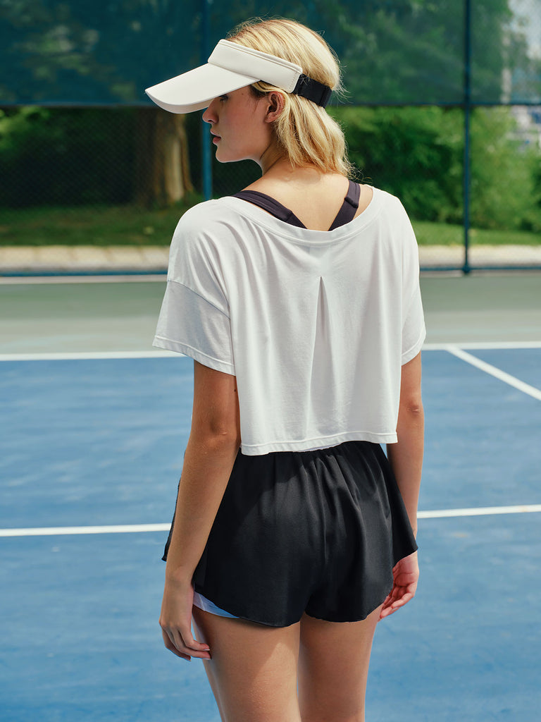 Women's Knitted Cotton Short Sleeved Top Sustainable Yoga Tops - BERLOOK