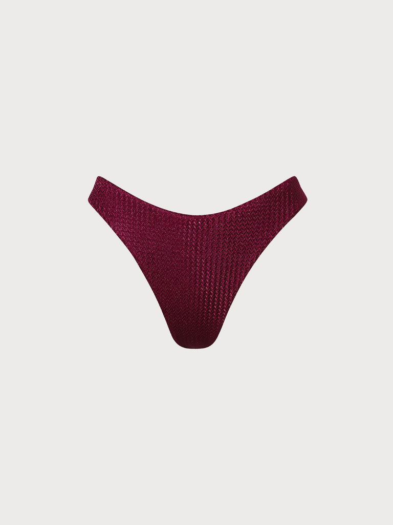 Women's Knitted Nylon Bikini Bottom Burgundy Sustainable Bikinis - BERLOOK