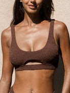 Women's Knitted Nylon Bikini Top Dark Coffee Sustainable Bikinis - BERLOOK