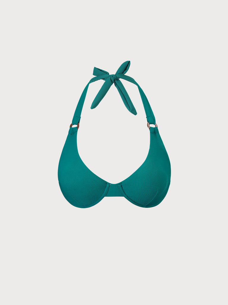 Women's Knitted Nylon Bikini Top Dark Green Sustainable Bikinis - BERLOOK