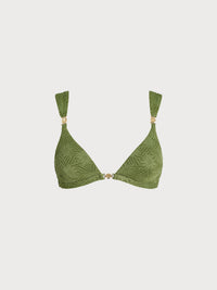 Women's Knitted Nylon Bikini Top Dark Green Sustainable Bikinis - BERLOOK