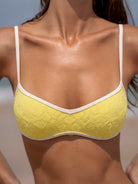 Women's Knitted Nylon Bikini Top Yellow Sustainable - BERLOOK