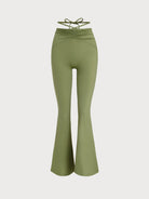 Women's Knitted Nylon Flare Yoga Leggings Grey Green Sustainable Yoga Bottoms - BERLOOK