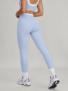 Women's Knitted Nylon Leggings Light Blue Sustainable Yoga Bottoms - BERLOOK
