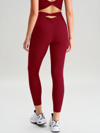Women's Knitted Nylon Leggings Wine Red Sustainable Yoga Bottoms - BERLOOK