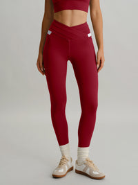 Women's Knitted Nylon Leggings Wine Red Sustainable Yoga Bottoms - BERLOOK