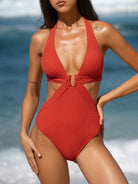 Women's Knitted Nylon One-Piece Swimsuit Red Sustainable One-Pieces - BERLOOK