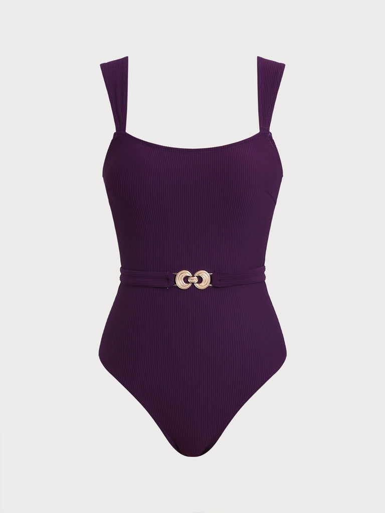 Women's Knitted Nylon One-Piece Swimwear Purple Sustainable One-Pieces - BERLOOK