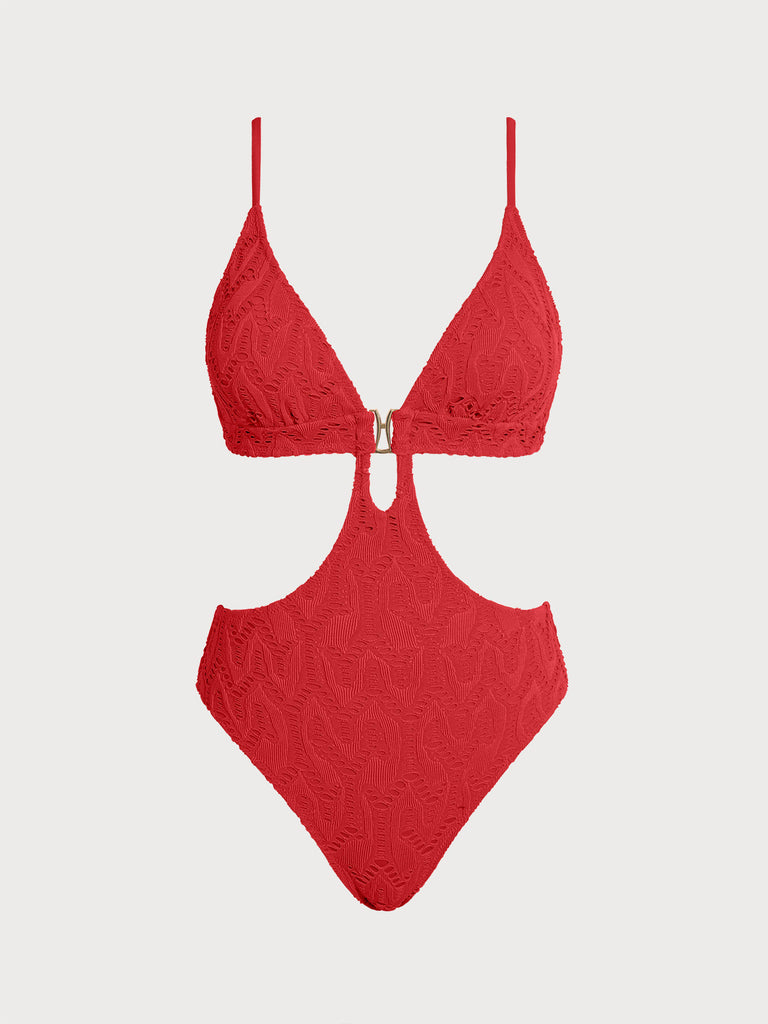 Women's Knitted Nylon One-Piece Swimwear Red Sustainable One-Pieces - BERLOOK