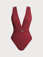 Women's Knitted Nylon One-Piece Swimwear Wine Red Sustainable One-Pieces - BERLOOK