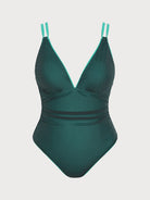 Women's Knitted Nylon Plus Size One-Piece Swimsuit Green Sustainable - BERLOOK