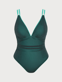 Women's Knitted Nylon Plus Size One-Piece Swimsuit Green Sustainable - BERLOOK