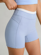 Women's Knitted Nylon Shorts Light Blue Sustainable Yoga Bottoms - BERLOOK