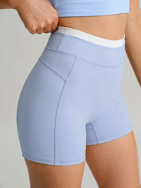 Women's Knitted Nylon Shorts Light Blue Sustainable Yoga Bottoms - BERLOOK