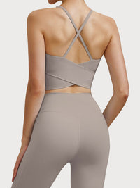 Women's Knitted Nylon Sports Bra Apricot Sustainable Yoga Tops - BERLOOK