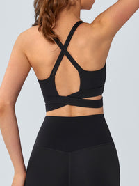 Women's Knitted Nylon Sports Bra Black Sustainable Yoga Tops - BERLOOK