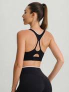 Women's Knitted Nylon Sports Bra Black Sustainable Yoga Tops - BERLOOK