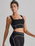 Women's Knitted Nylon Sports Bra Black Sustainable Yoga Tops - BERLOOK