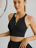 Women's Knitted Nylon Sports Bra Black Sustainable Yoga Tops - BERLOOK