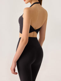 Women's Knitted Nylon Sports Bra Black Sustainable Yoga Tops - BERLOOK