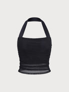 Women's Knitted Nylon Sports Bra Black Sustainable Yoga Tops - BERLOOK