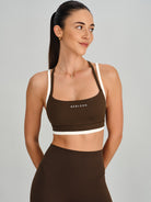 Women's Knitted Nylon Sports Bra Coffee Sustainable Yoga Tops - BERLOOK