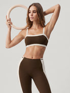 Women's Knitted Nylon Sports Bra Coffee Sustainable Yoga Tops - BERLOOK