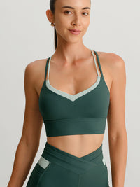 Women's Knitted Nylon Sports Bra Dark Green Sustainable Yoga Tops - BERLOOK
