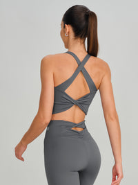 Women's Knitted Nylon Sports Bra Grey Sustainable Yoga Tops - BERLOOK