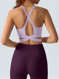 Women's Knitted Nylon Sports Bra Light Purple Sustainable Yoga Tops - BERLOOK