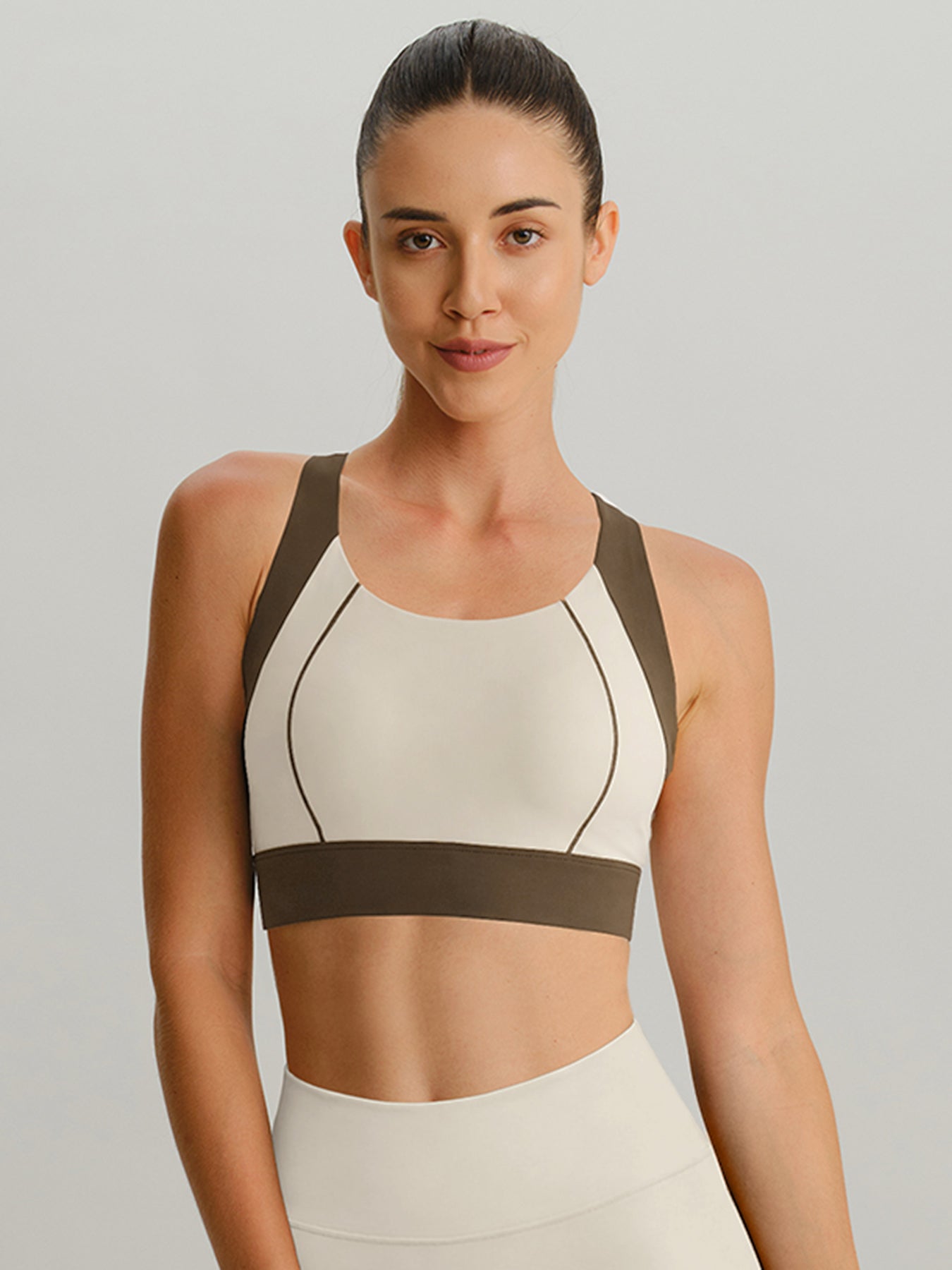 Women's Knitted Nylon Sports Bra Off White Sustainable Yoga Tops - BERLOOK